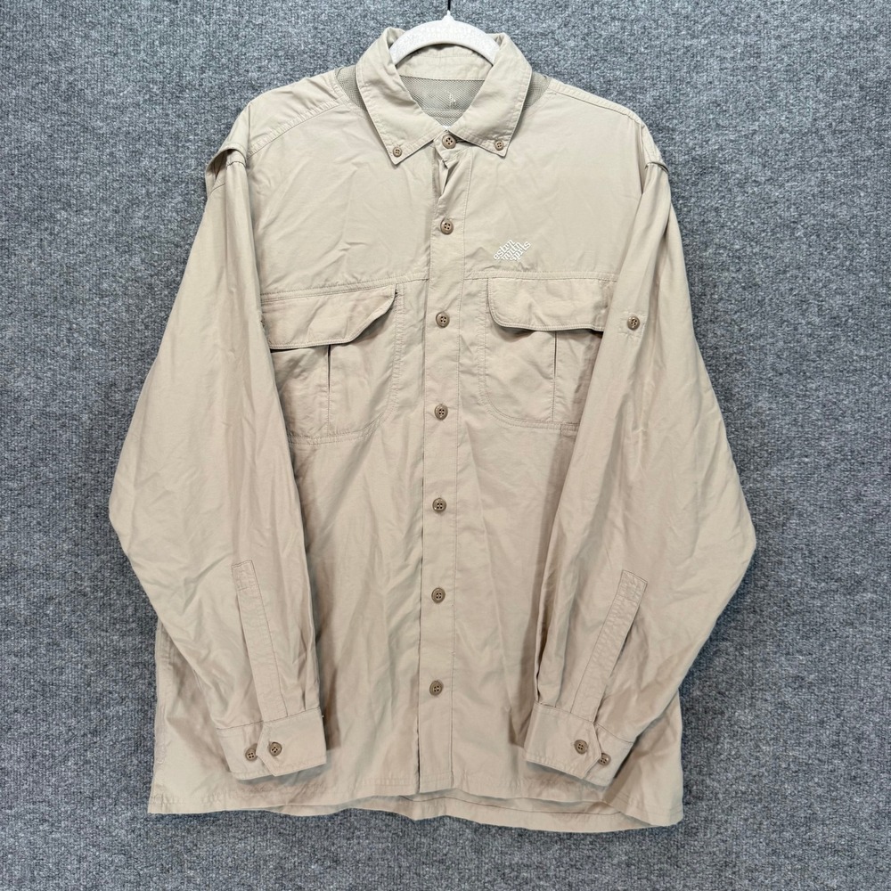 Eastern Mountain Sports Fishing Shirt Mens Medium Tan Ventilated Hiking Outdoor